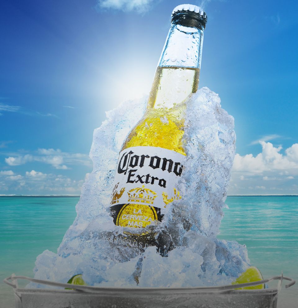 corona extra cgi bottle surrounded by ice